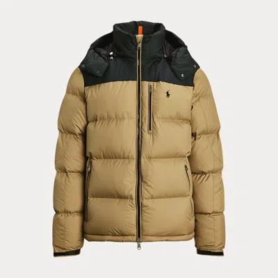 Polo Ralph Lauren The Gorham Colour-blocked Down Jacket In Desert Khaki/polo Black