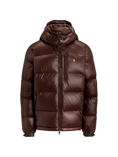 Polo Ralph Lauren Logo-embroidered Quilted Recycled-shell Hooded Down Jacket In Brown