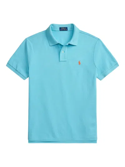 Polo Ralph Lauren Custom Slim Fit Mesh Polo Shirt Man Polo Shirt Turquoise Size Xl Cotton In Blue