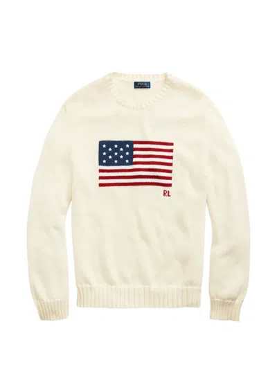 Polo Ralph Lauren The Iconic Flag Jumper In Neutral