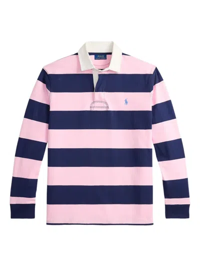 Polo Ralph Lauren Long Sleeve Rugby Shirt Striped Jersey In Pink