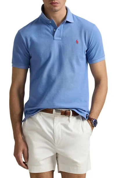 Polo Ralph Lauren The Iconic Solid Blue Cotton Piqué Polo In Campus Blue/c3828