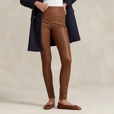 Polo Ralph Lauren The Lambskin Side-zip Skinny Legging In Luggage Brown