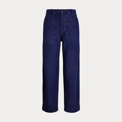 Polo Ralph Lauren The Ricky Wide Leg Crop Cotton Sateen Pants In Navy