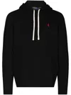 Polo Ralph Lauren Slouchy Black Cotton Blend Hoodie With Embroidered Logo In Black