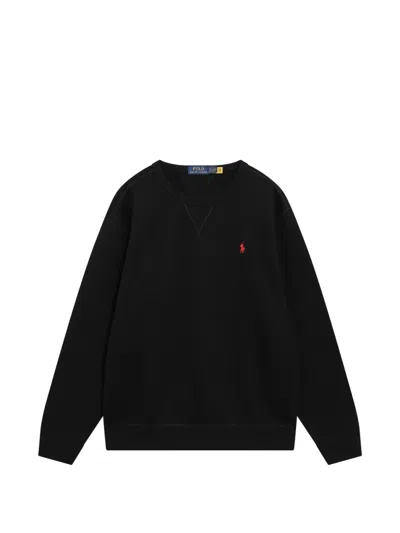 Polo Ralph Lauren Embroidered Logo Cotton-blend Sweatshirt In Black