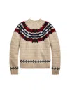 Polo Ralph Lauren Thick Knit Multicolour Sweatshirt With High Collar And Jacquard Patterns In Neutral