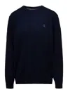 Polo Ralph Lauren Blue Crewneck Sweater With Pony Logo Embroidered On The Front