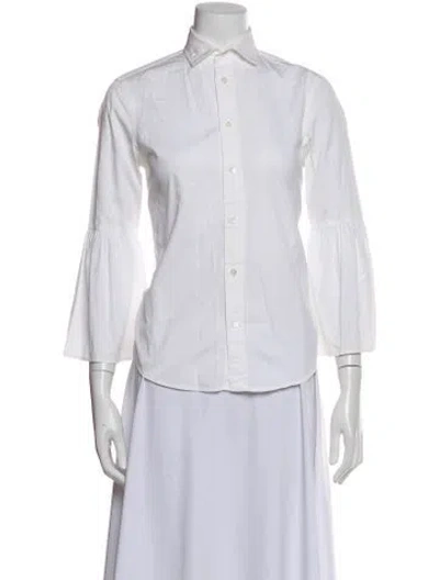 Pre-owned Polo Ralph Lauren Three-quarter Sleeve Button-up Top In White