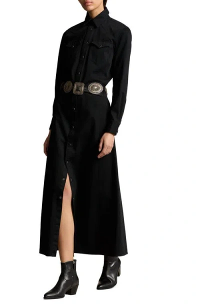 Polo Ralph Lauren Tie Belt Long Sleeve Twill Shirtdress In Polo Black