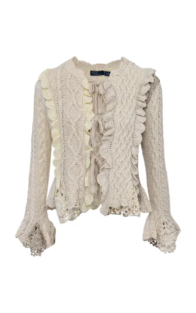 Polo Ralph Lauren Tie-detailed Cotton-blend Cardigan In Nude