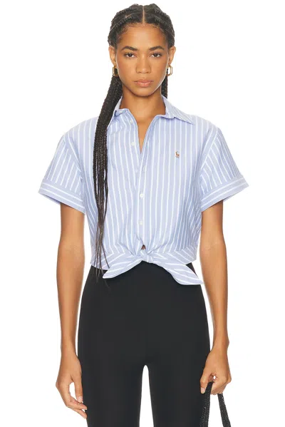 Polo Ralph Lauren Tie Front Blouse In Blue