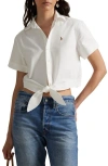 Polo Ralph Lauren Tie Front Oxford Short Sleeve Button-up Shirt In White