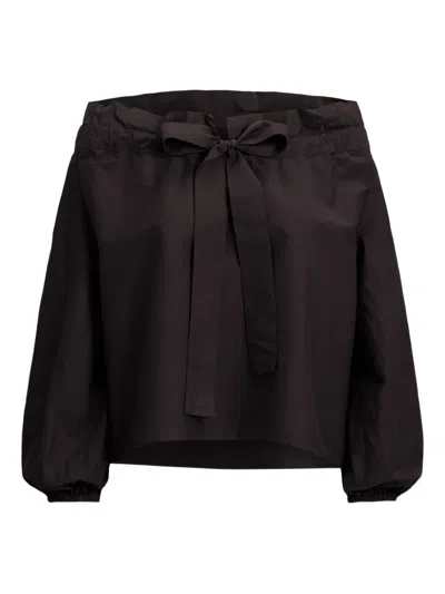 Polo Ralph Lauren Tie-front Puff-sleeve Blouse In Brown