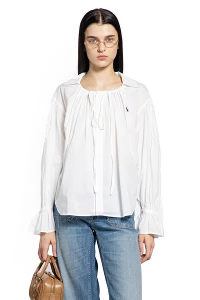 Polo Ralph Lauren Tie-neck Cotton Poplin Top In White