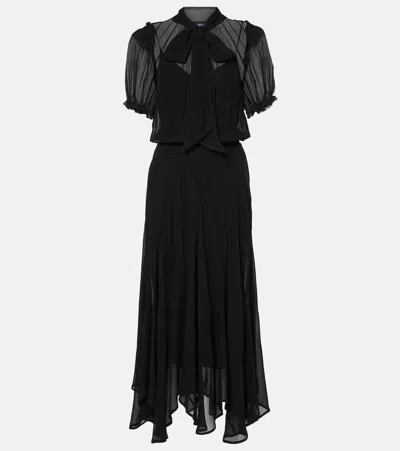 Polo Ralph Lauren Tie-neck Georgette Maxi Dress In Black