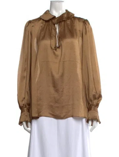 Pre-owned Polo Ralph Lauren Tie Neck Long Sleeve Blouse In Brown