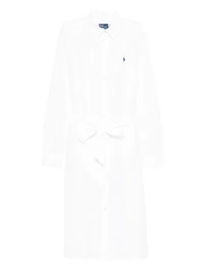 Polo Ralph Lauren Tie-waist Midi Shirt Dress In White