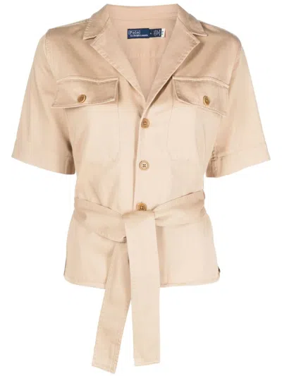 Polo Ralph Lauren Tied-waist Cotton Shirt In Neutrals