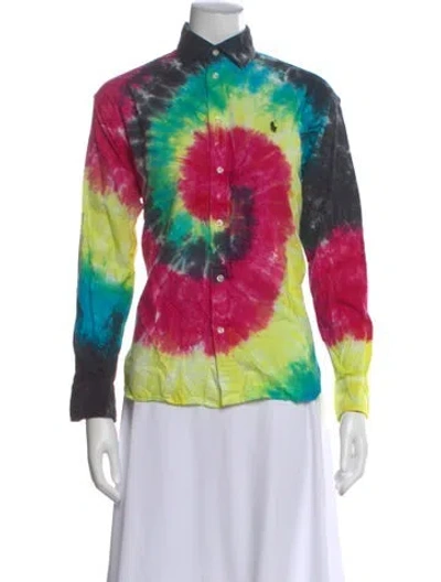 Pre-owned Polo Ralph Lauren Tie-dye Print Long Sleeve Polo In Multi