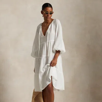 Polo Ralph Lauren Tiered Cotton-linen Cover-up Dress In White