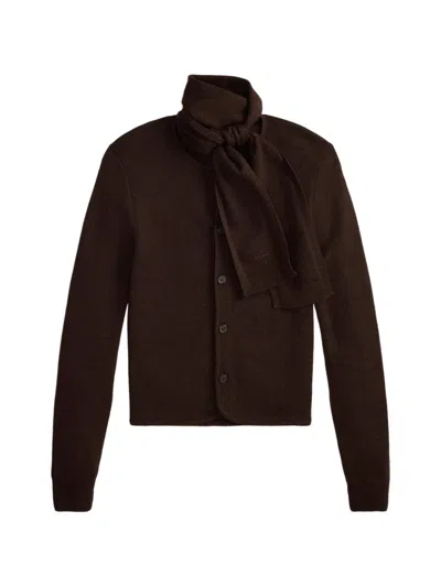 Polo Ralph Lauren Tie-scarf Wool Cardigan In Brown