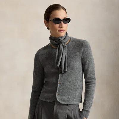 Polo Ralph Lauren Tie-scarf Wool Cardigan In Flannel Grey Heather