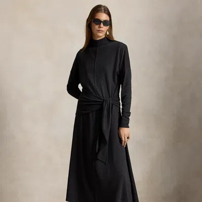 Polo Ralph Lauren Tie-waist Wool-blend Jersey Dress In Onyx Heather In Multi