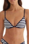 Polo Ralph Lauren Striped Piqué-weave Bikini Top In White/navy