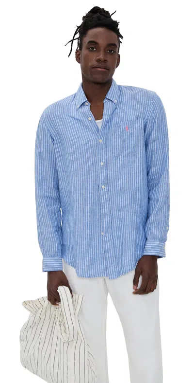 Polo Ralph Lauren Tissue Linen Striped Shirt 52a Blue White