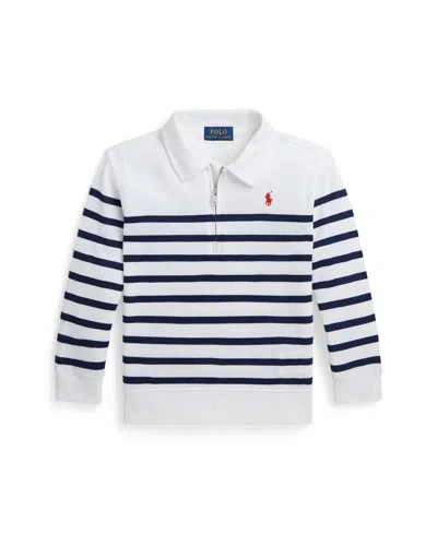 Polo Ralph Lauren Kids' Big Boy Striped Spa Terry Quarter-zip Sweatshirt In White,spring Navy