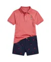 Polo Ralph Lauren Toddler And Little Boys 2-piece Polo Bear Polo Shirt Shorts Set In Adirondack Berry