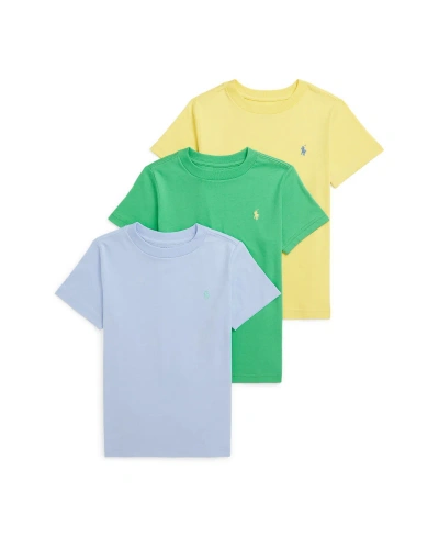 Polo Ralph Lauren Kids' Toddler And Little Boys Cotton Jersey Crewneck T-shirt, Pack Of 3 In Blue Hyacinth,classic Kelly,oasis Yell