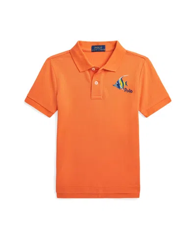 POLO RALPH LAUREN TODDLER AND LITTLE BOYS FISH-EMBROIDERED COTTON MESH POLO SHIRT