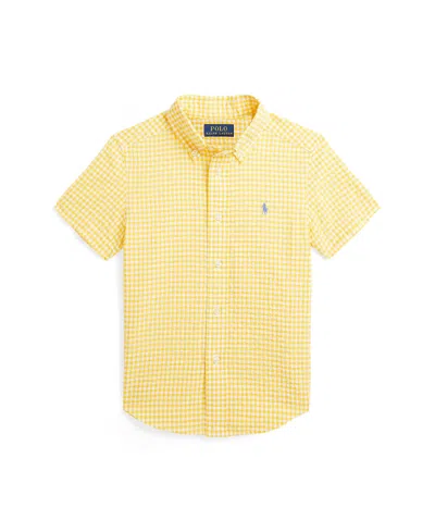 Polo Ralph Lauren Kids' Toddler And Little Boys Gingham Seersucker Short Sleeve Shirt In Yellow,white