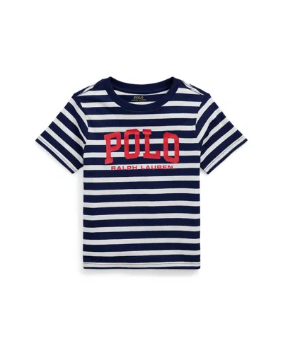 Polo Ralph Lauren Babies' Toddler And Little Boys Logo Striped Cotton Jersey Tee In Newport Navy,paper White