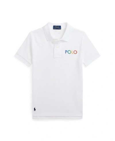 Polo Ralph Lauren Kids' Big Boys Ombre-logo Cotton Mesh Polo Shirt In White
