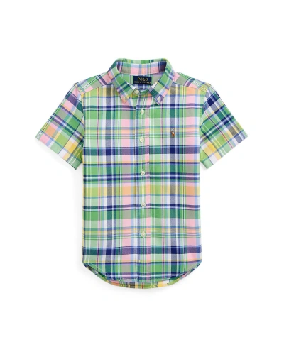 Polo Ralph Lauren Kids' Toddler And Little Boys Plaid Cotton Oxford Short Sleeve Shirt In Green,pink Multi