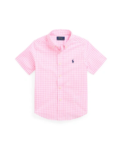 Polo Ralph Lauren Kids' Toddler And Little Boys Plaid Cotton Poplin Short Sleeve Shirt In Pink,white