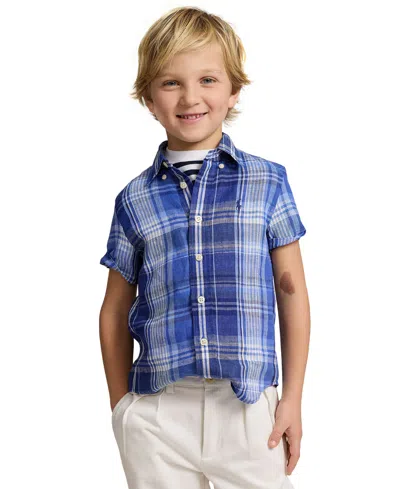 Polo Ralph Lauren Kids' Toddler And Little Boys Plaid Linen Short-sleeve Shirt In Blue Multi