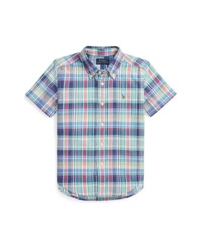 Polo Ralph Lauren Kids' Toddler And Little Boys Plaid Oxford Short-sleeve Shirt In Navy,green Multi
