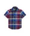 Polo Ralph Lauren Toddler And Little Boys Plaid Short-sleeve Shirt In Navy Red Multi