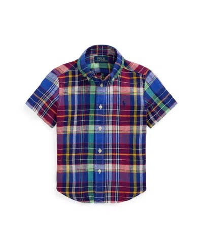 Polo Ralph Lauren Kids' Toddler And Little Boys Plaid Short-sleeve Shirt In Navy Red Multi