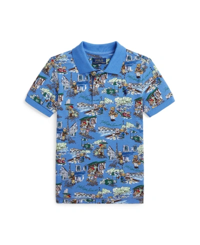 Polo Ralph Lauren Kids' Toddler And Little Boys Polo Bear Cotton Mesh Polo Shirt In Sp Blue Flow Paris Bear