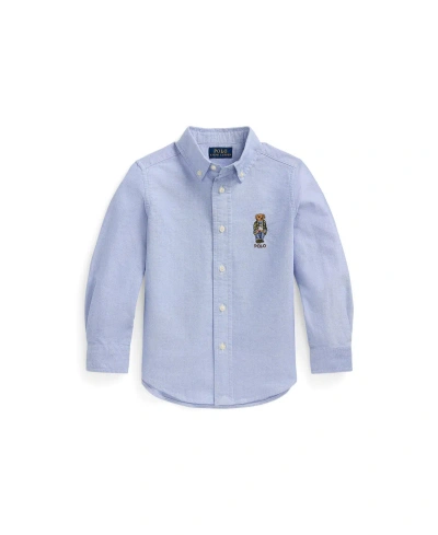 Polo Ralph Lauren Kids' Toddler And Little Boys Polo Bear Cotton Oxford Shirt In Bsr Blue