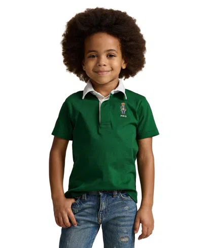 Polo Ralph Lauren Kids' Toddler And Little Boys Polo Bear Cotton Rugby Polo Shirt In Paris Bear New Forest Green