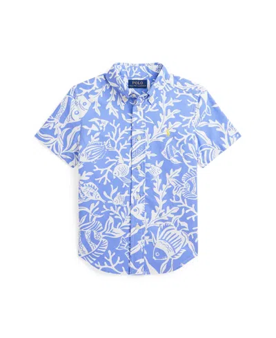 Polo Ralph Lauren Kids' Toddler And Little Boys Sea-print Short-sleeve Shirt In Fish Coral,light Blue