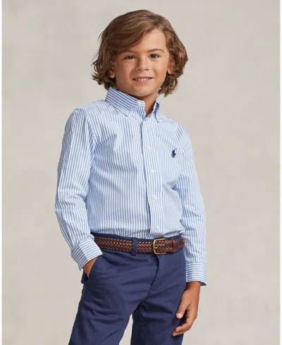 Polo Ralph Lauren Kids' Toddler And Little Boys Striped Cotton Poplin Shirt In Blue