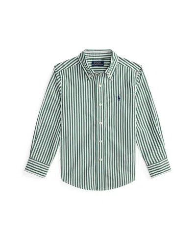 Polo Ralph Lauren Kids' Toddler And Little Boys Striped Cotton Poplin Shirt In Green