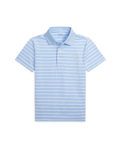 Polo Ralph Lauren Kids' Toddler And Little Boys Striped Performance Jersey Polo Shirt In Blue Hyacinth,ceramic White